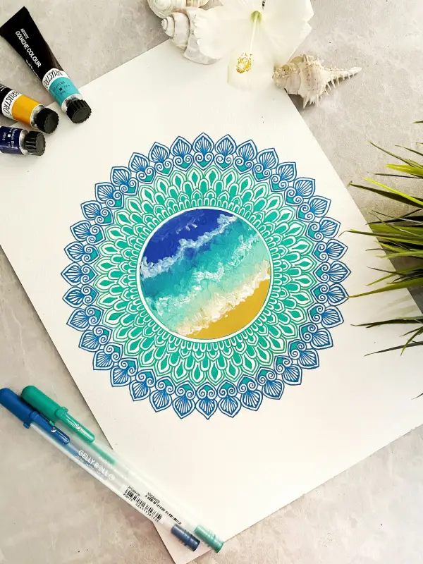 handmade ocean mandala doodle art